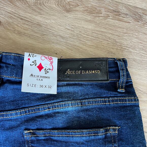 ACE OF DIAMOND Men's Distressed Slim Fit Jeans Size 36X32 In Indigo - Picture 9 of 11